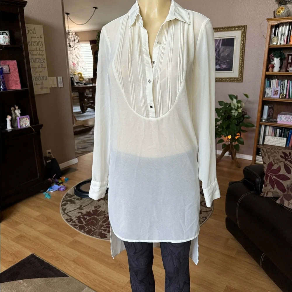 BCBGENERATION vintage white long sleeve Vneck blouse-size S - Picture 4 of 9